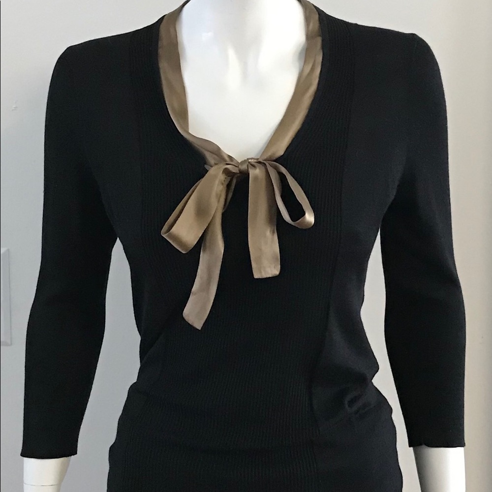 Burberry Black Sweater with Gold Satin Ribbon Sz S